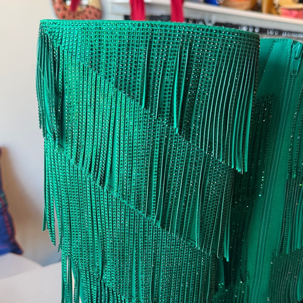 INC Emerald Rhinestone Fringe Stiletto Knee-High Boots - NWB! - Picture 2 of 8